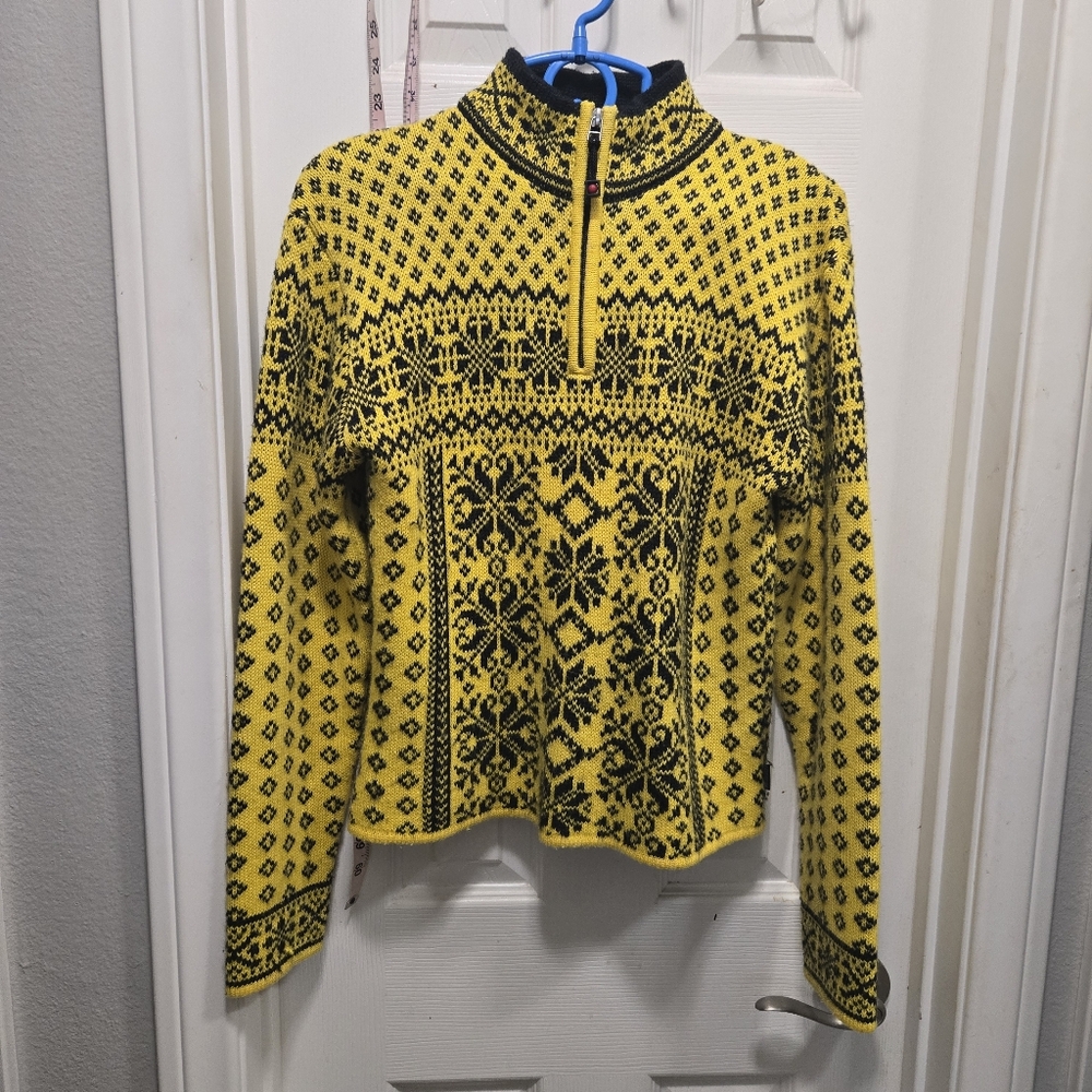 Obermeyer Mimi Fair Isle Nordic Wool Size Large Snowflake 1/4 Zip Sweater Size L